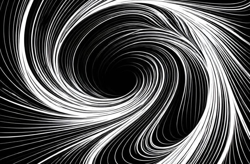 Abstract black-and-white contour lines forming a tight repeating loop, conveying urgency and cyclical pressure.