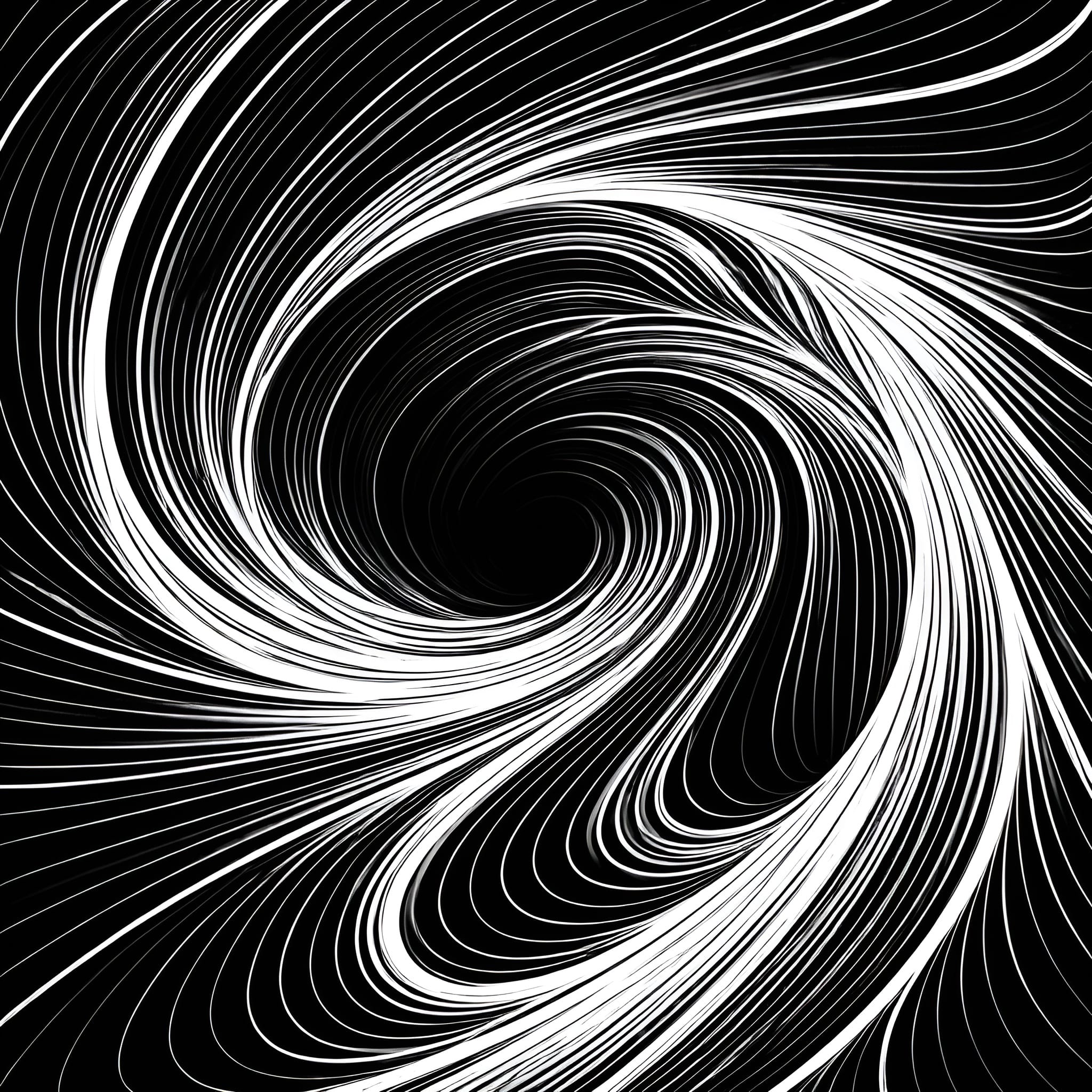 Abstract black-and-white contour lines forming a tight repeating loop, conveying urgency and cyclical pressure.
