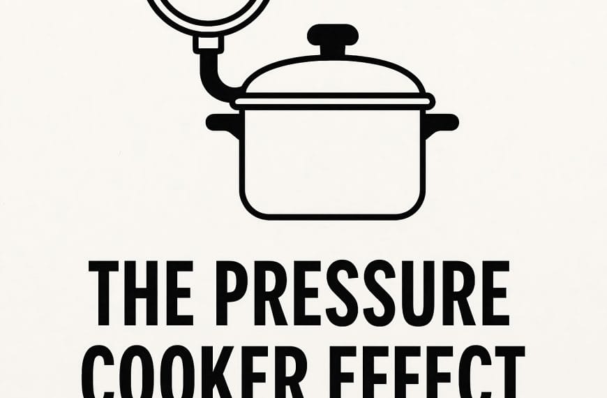Minimalist pressure cooker illustration representing emotional pressure buildup and sabotage response
