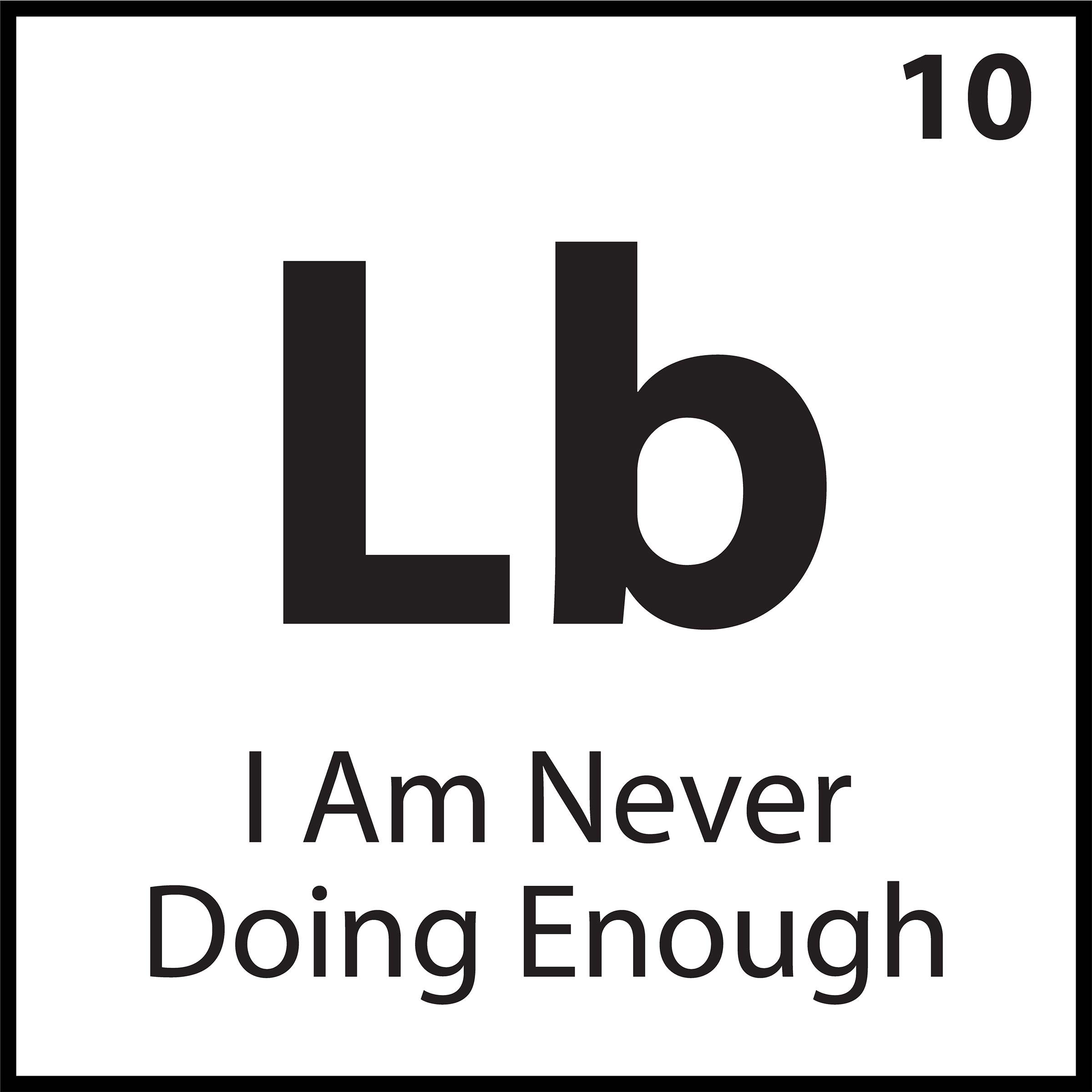 Periodic table–style graphic tile labeled “Lb” with the belief “I Am Never Doing Enough” — part of the ShiftGrit Core Belief Library.