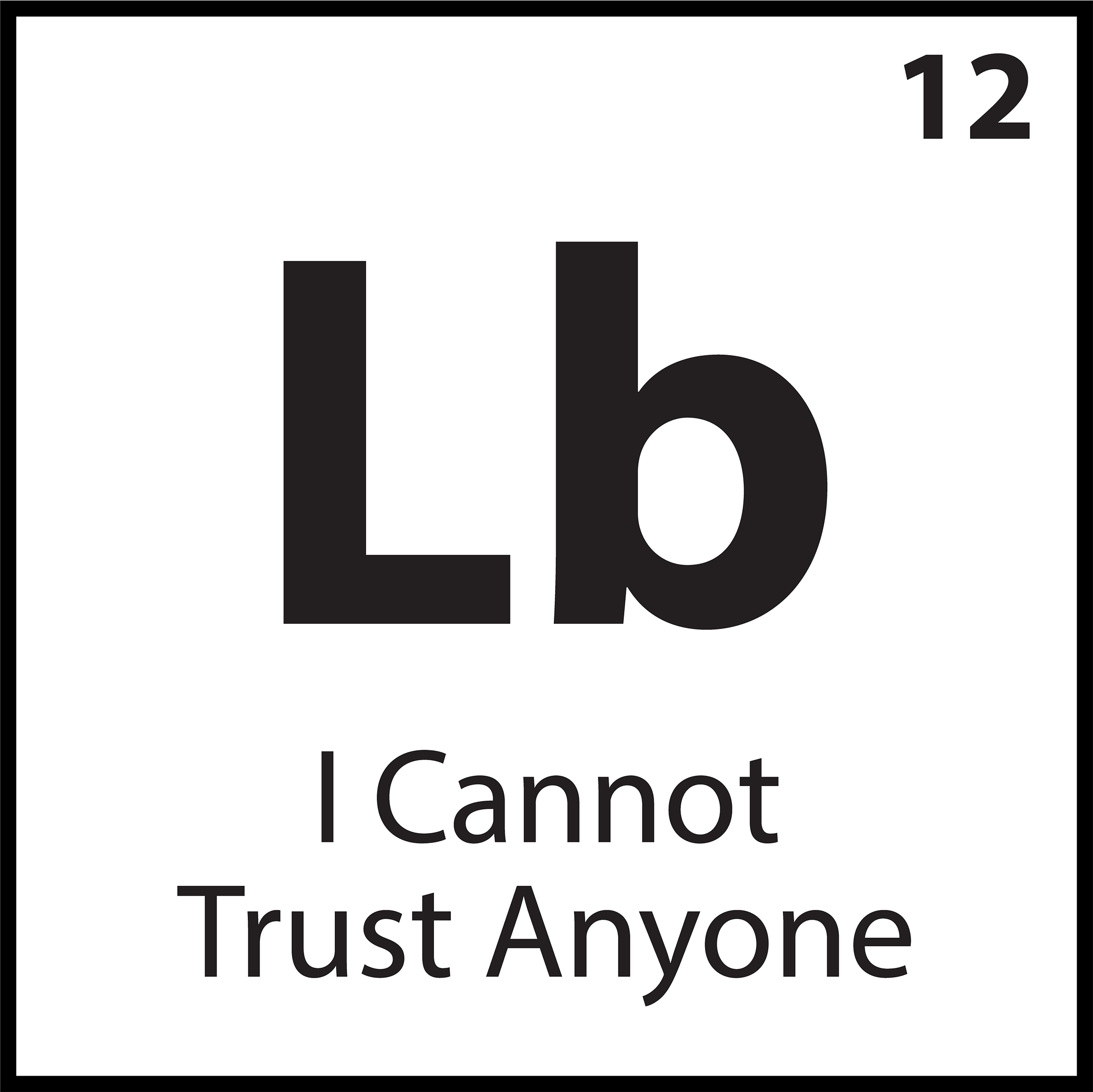 Periodic belief tile labeled “Lb” with the statement “I Cannot Trust Anyone” — part of the ShiftGrit Core Belief archive.