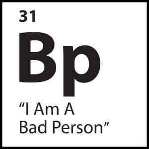 Abstract black and white image representing shame and self-condemnation for the belief “I Am A Bad Person.”