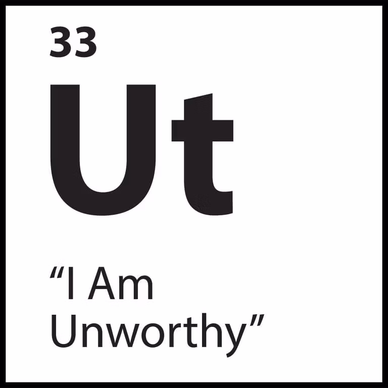 Black and white minimalist graphic representing emotional burnout and performance-driven worth, titled “I Am Unworthy.”