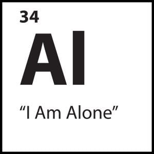 Minimalist black-and-white graphic symbolizing emotional disconnection and attachment wounds, titled “I Am Alone.”