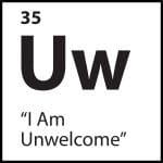 Minimalist black-and-white graphic for the belief “I Am Unwelcome,” representing social exclusion and masked disconnection.