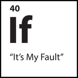 Black and white graphic tile showing the words “It’s My Fault” with the periodic-style element symbol “If” — representing the core belief of internalized guilt.