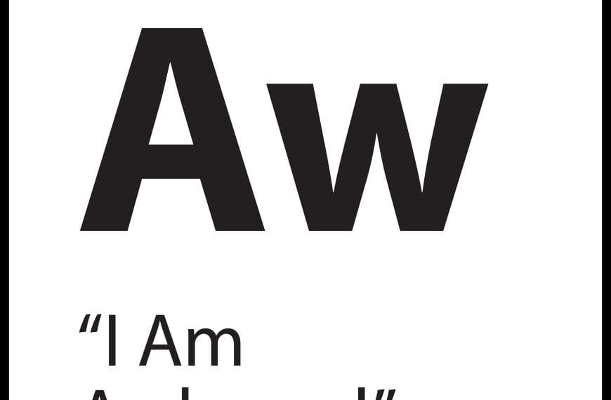Belief tile for “I Am Awkward” with black lettering in periodic table format, abbreviation “Aw”
