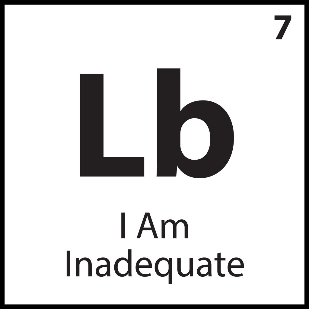 Periodic table–style belief tile labeled “Lb” with the phrase “I Am Inadequate” — part of the ShiftGrit Core Belief Library.