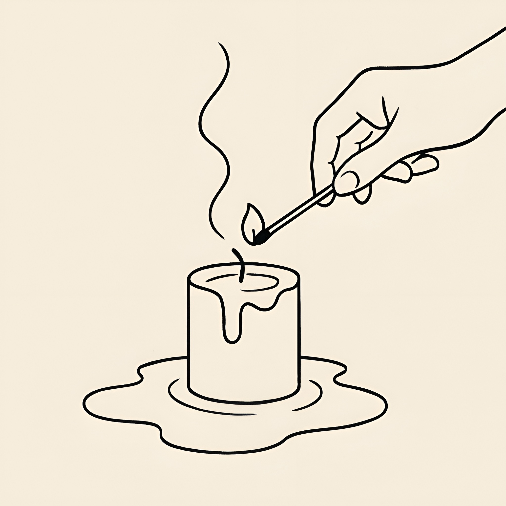 Minimalist line drawing of a burned-out person surrounded by self-care items, still exhausted.