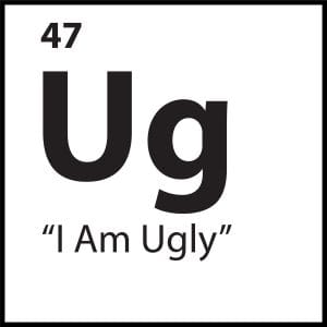 Belief tile for “I Am Ugly” from ShiftGrit’s core belief identity map — symbol Ug in bold black on white background.