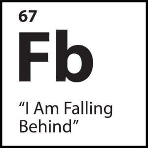 Black and white tile reading “67 Fb – I Am Falling Behind,” representing the core belief of falling behind in life, progress, or success.
