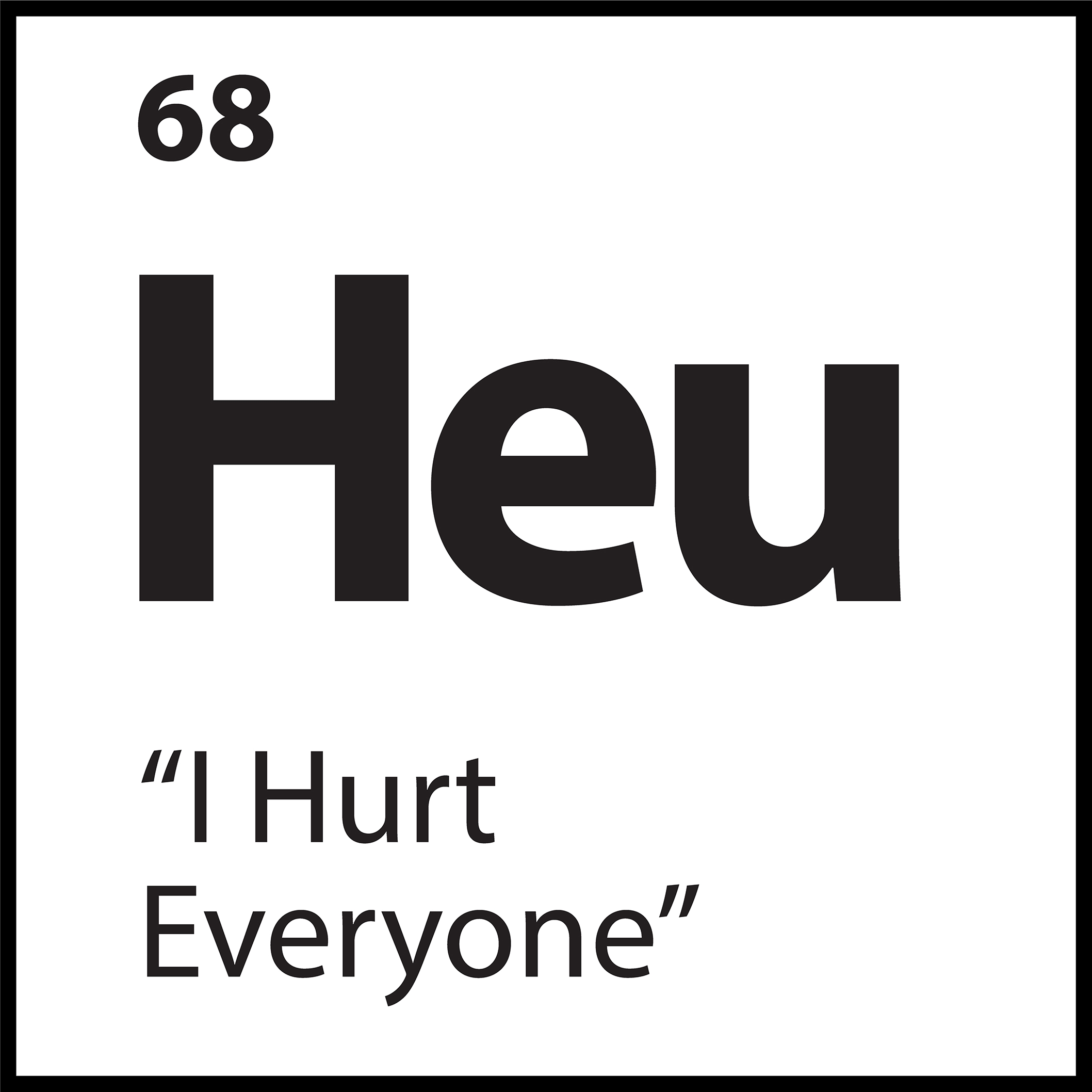 Black and white identity belief tile with “Heu” and the phrase “I Hurt Everyone” – part of ShiftGrit’s core belief visual library.
