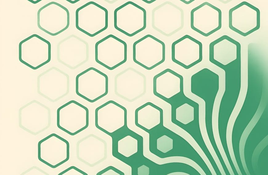 Abstract green hexagonal grid transforming into flowing organic lines symbolizing OCD patterns shifting into balance.