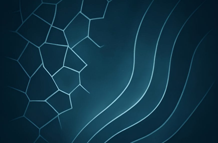 Abstract teal fractured and smooth patterns symbolizing PTSD threat responses regulating into balance.