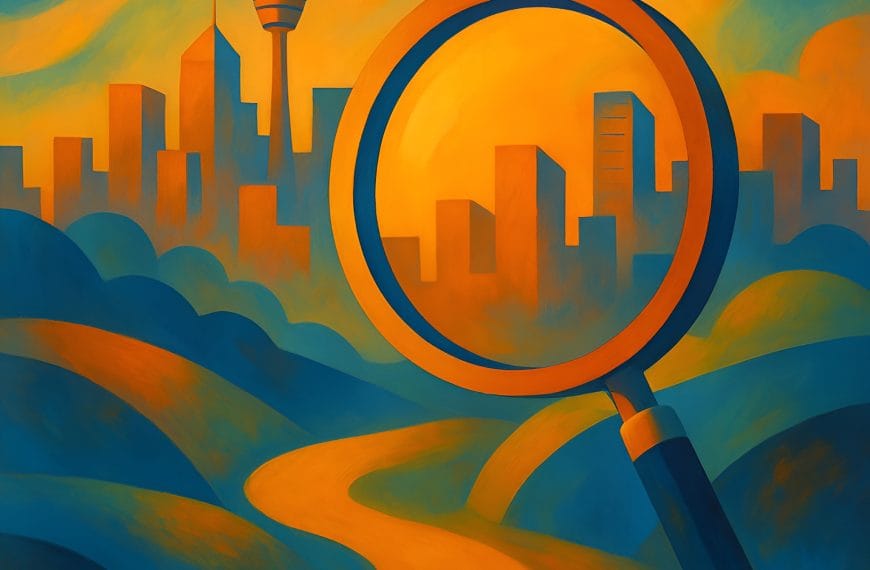 Abstract Calgary cityscape in gold and blue representing therapy fees and insurance clarity