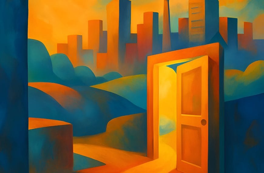Abstract art of Calgary skyline in warm vibrant colours, symbolising clarity in therapy sessions