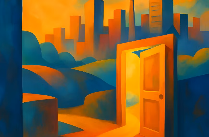 Abstract art of Calgary skyline in warm vibrant colours, symbolising clarity in therapy sessions