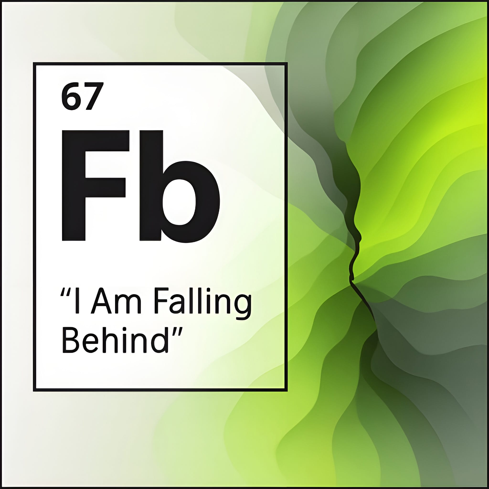 Abstract identity-layer artwork in ShiftGrit lime green showing emotional fracturing beside the “I Am Falling Behind” (Fb) limiting belief panel.