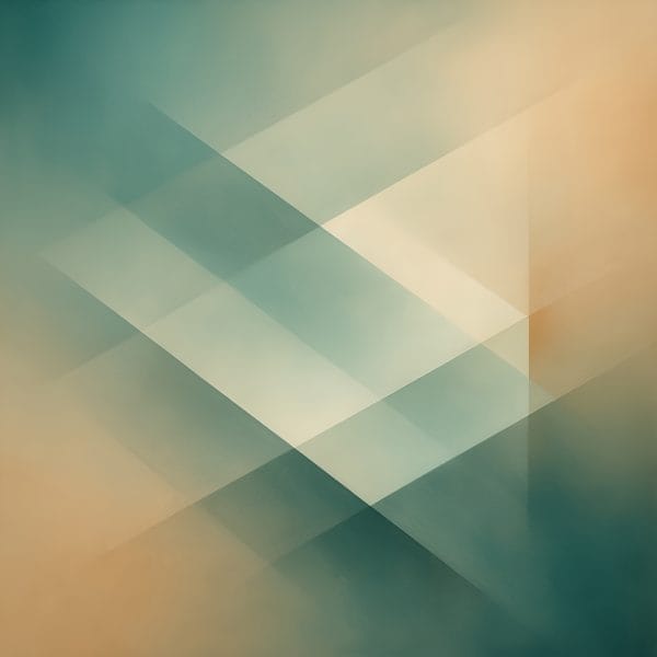 Abstract artwork of layered translucent planes in teal and sand tones, symbolizing ADHD executive function pressure in high-demand Calgary workplaces.