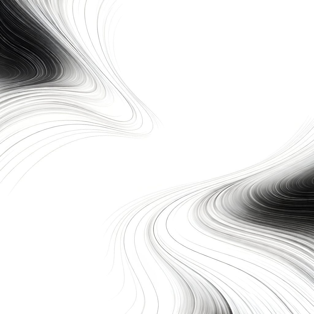 Abstract black-and-white contour-line pattern with gentle looping flows and wide white space, representing comfort spending and financial avoidance as relief through emotional distancing.