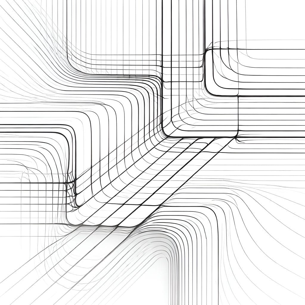 Black-and-white abstract contour lines spreading apart, with softened edges and widening gaps that suggest emotional distance and uncertainty about connection.