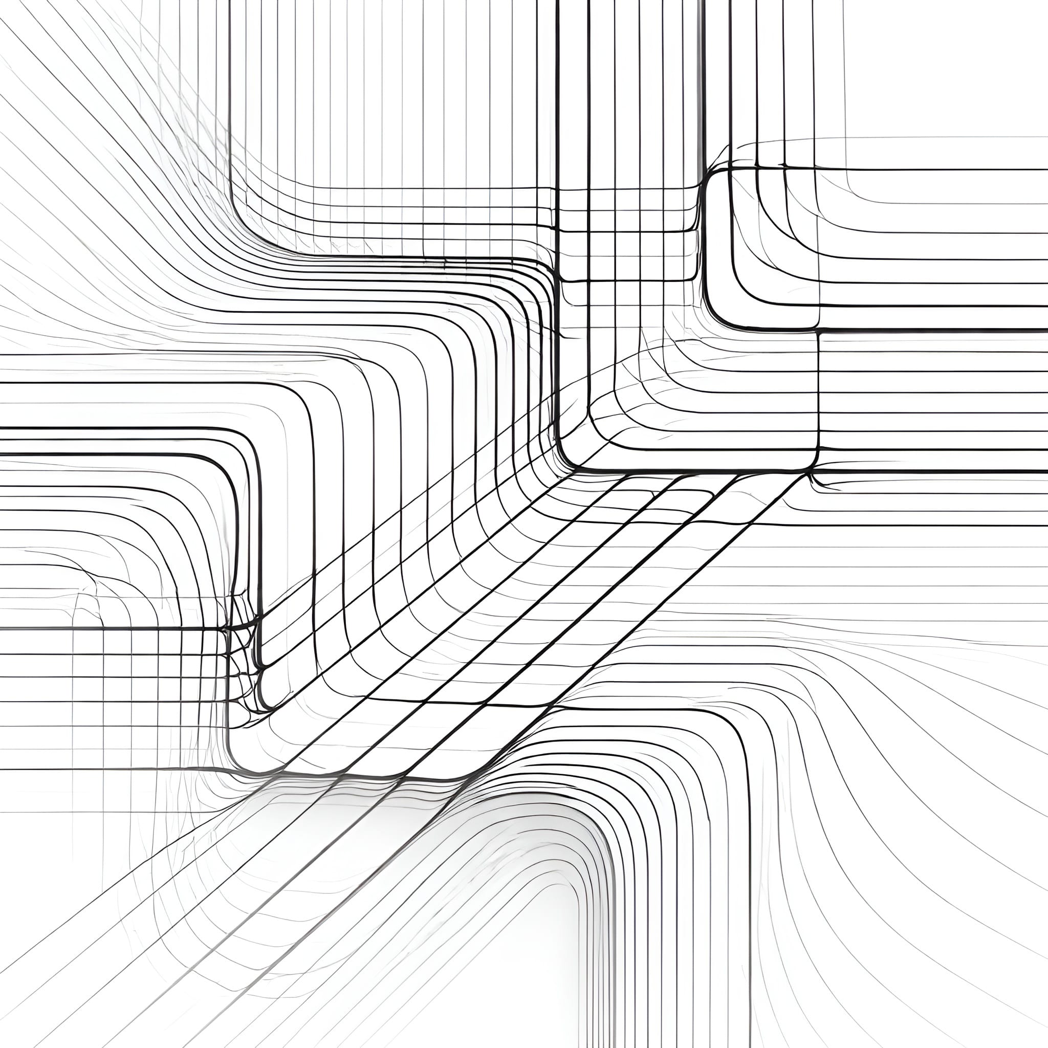 Black-and-white abstract contour lines spreading apart, with softened edges and widening gaps that suggest emotional distance and uncertainty about connection.