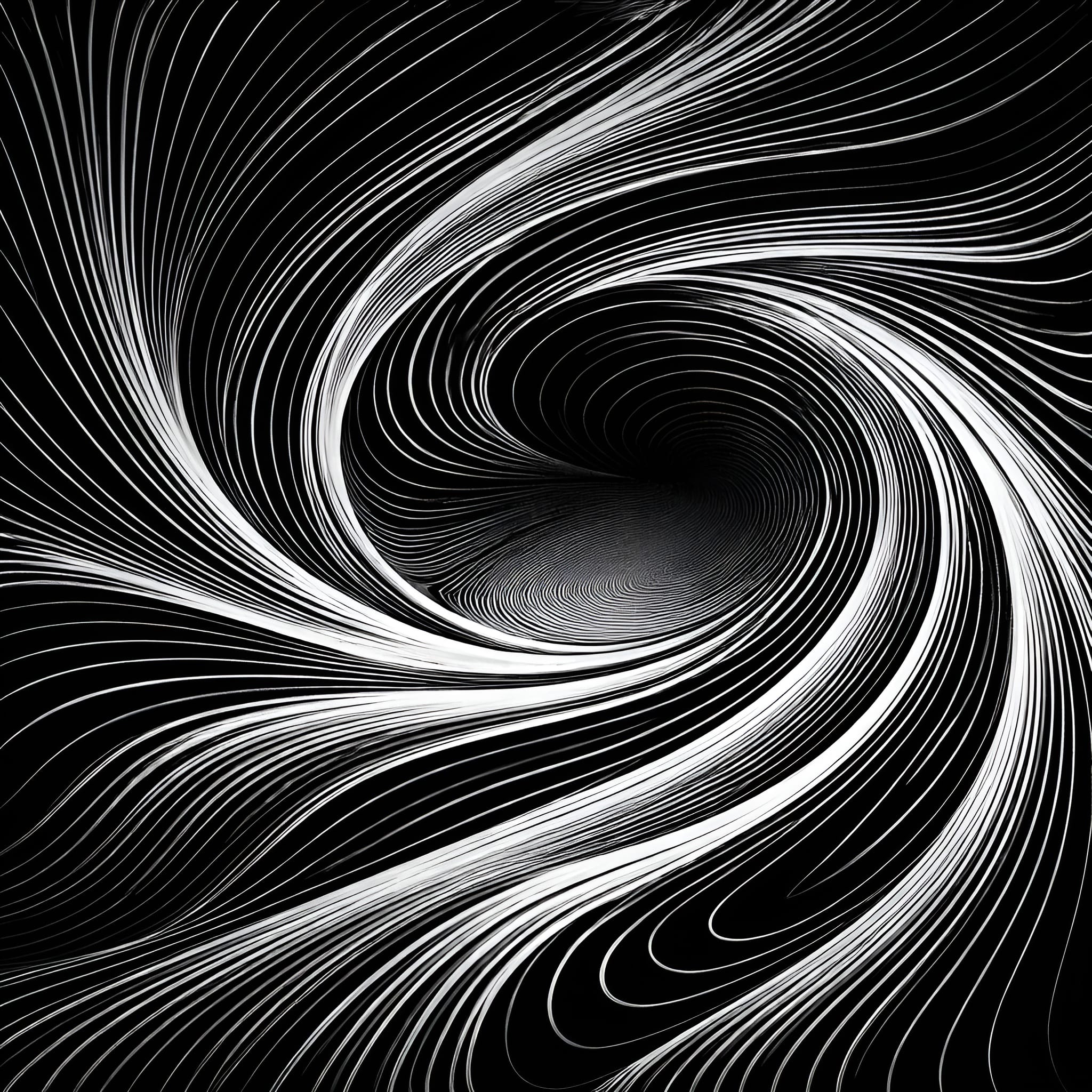 Abstract black-and-white contour-line pattern showing inward spirals and layered flow, representing emotional eating and binge patterns driven by internal pressure and relief-seeking.