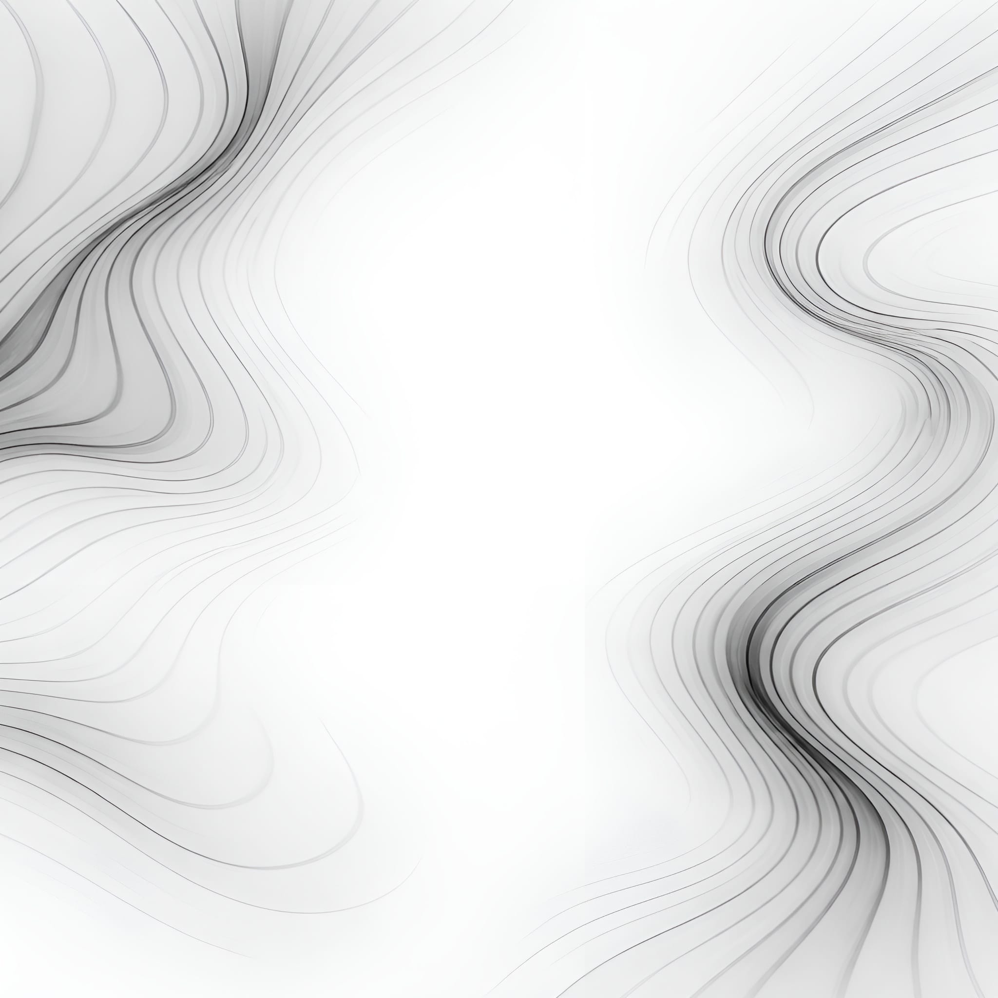 Abstract black-and-white image with soft contour lines fading toward the center, creating a muted and quiet visual field.
