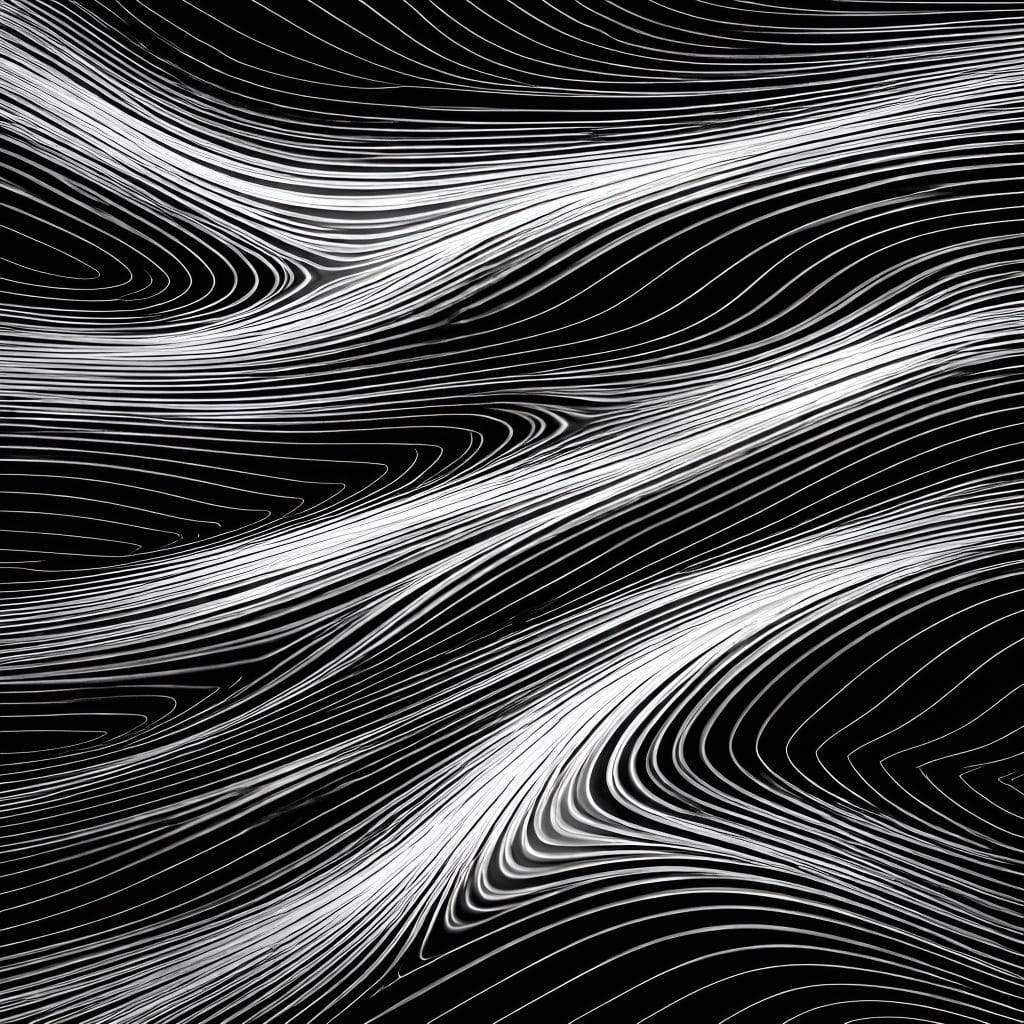 Abstract black-and-white contour lines flowing continuously across the frame, suggesting constant alertness and scanning.