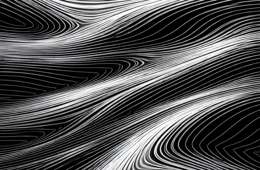 Abstract black-and-white contour lines flowing continuously across the frame, suggesting constant alertness and scanning.