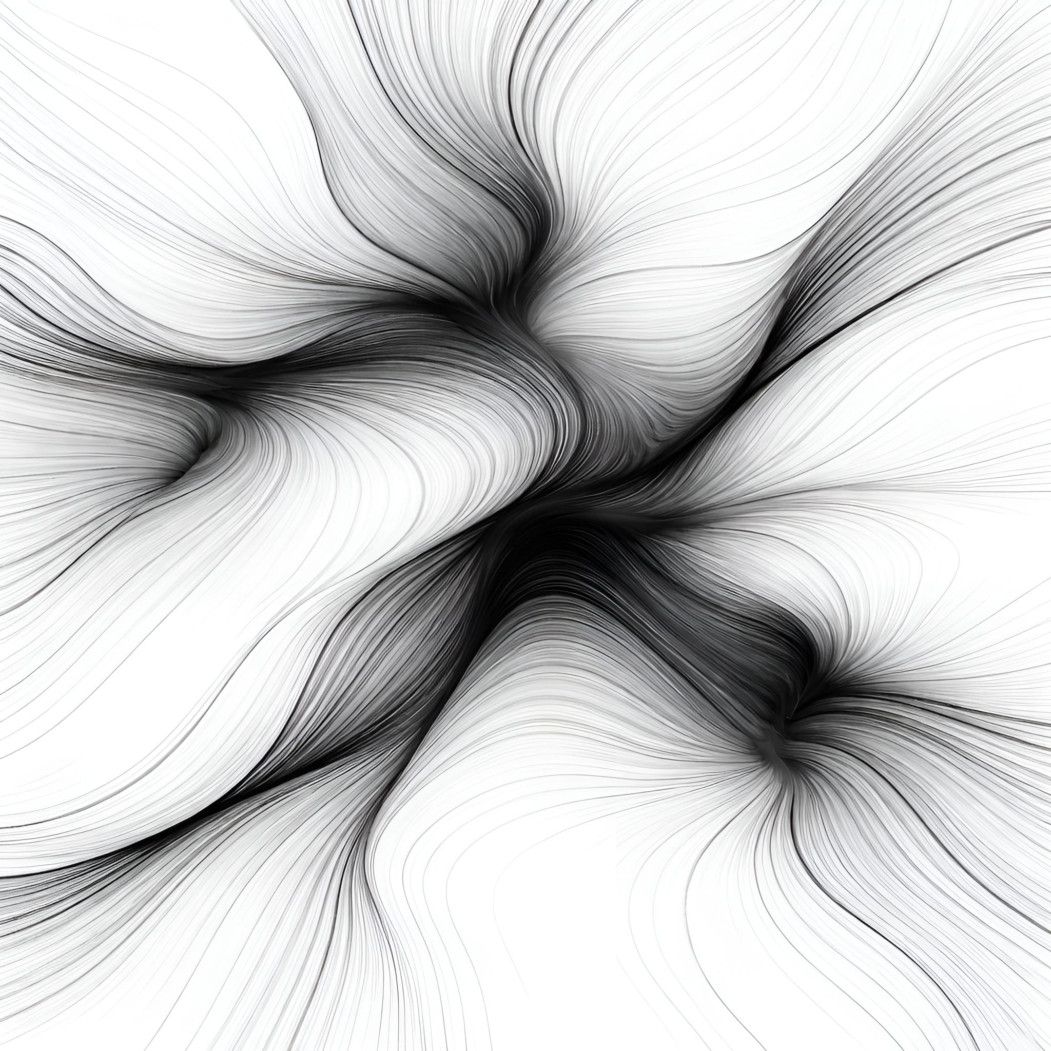 Minimalist black-and-white abstract pattern of soft contour lines blending together, with porous boundaries and unclear edges suggesting people-pleasing and boundary diffusion.