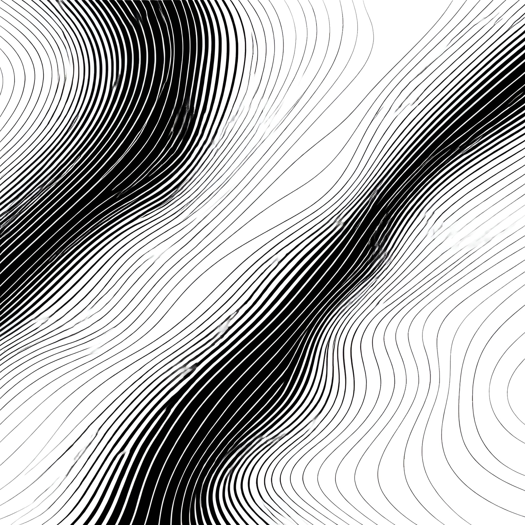Abstract black-and-white contour lines flowing in parallel without merging, symbolizing emotional distance and muted intimacy.