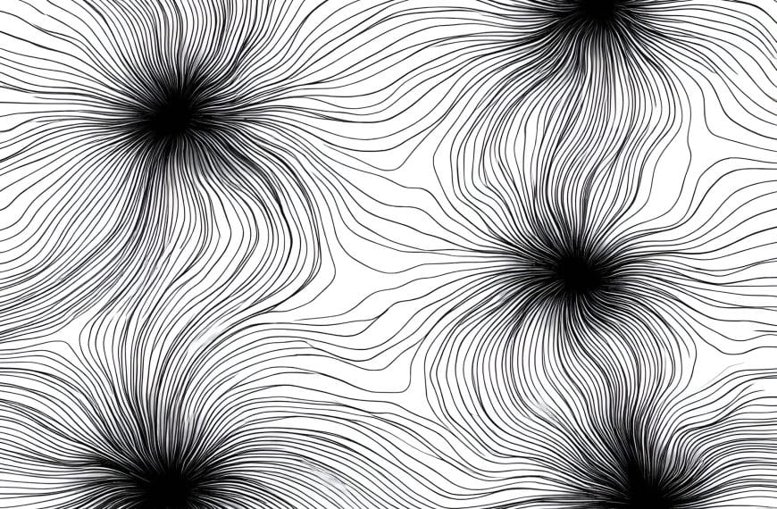 Abstract black-and-white contour pattern with multiple dense focal clusters symbolizing parenting burnout and emotional overload.