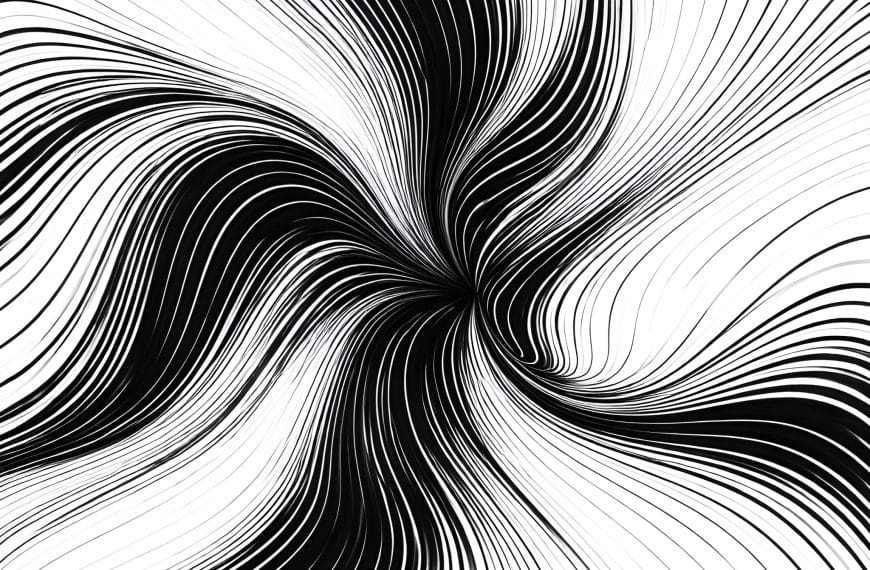 Abstract black-and-white contour lines folding inward, representing internalized pressure and self-criticism.