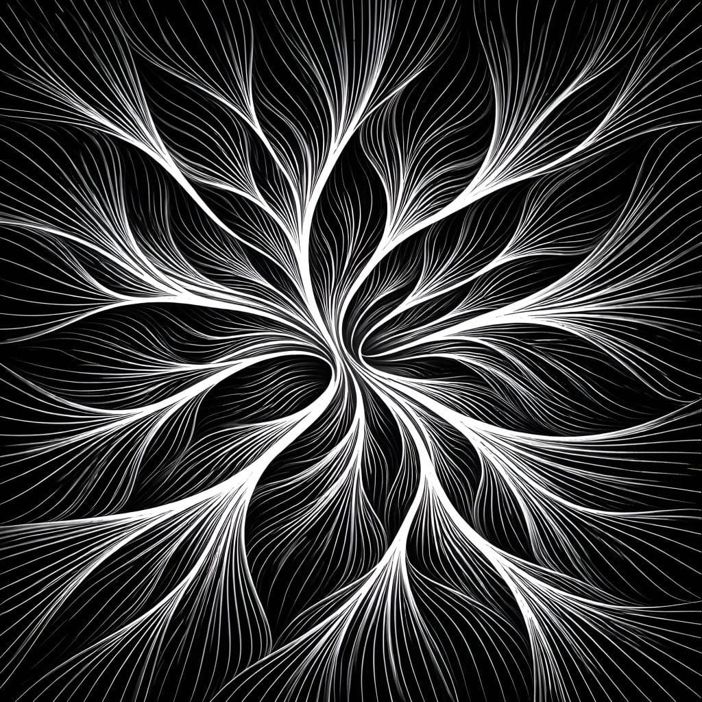 Black-and-white abstract contour lines showing branching and converging pathways under pressure, symbolizing decision paralysis.