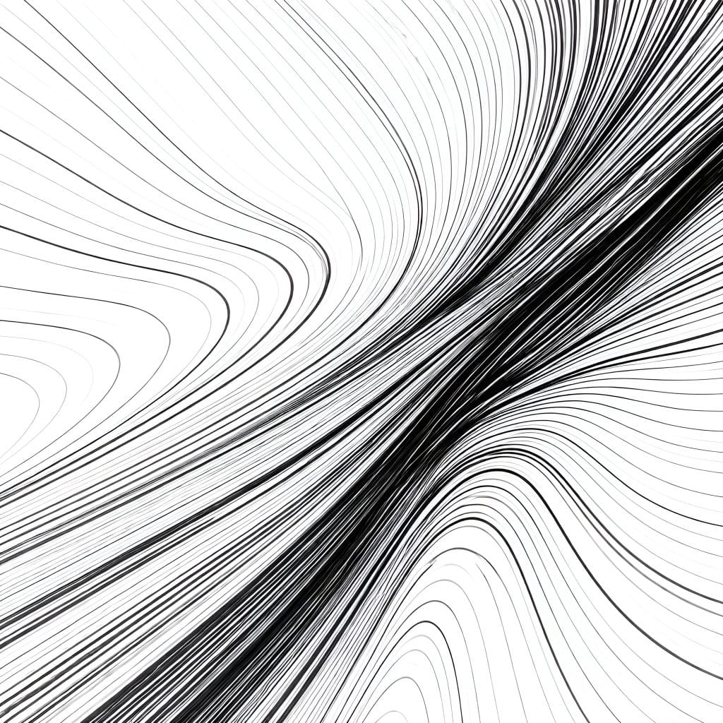 Diagonal black-and-white contour lines gradually compressing into dense channels, representing fear of aging and shrinking autonomy.