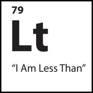 Limiting belief tile Lt representing I Am Less Than in the ShiftGrit Periodic Table of Limiting Beliefs.