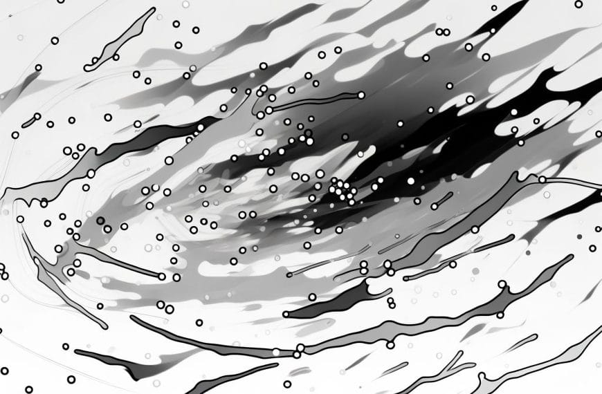 Abstract monochrome image with fragmented, wavering lines representing existential drift and loss of direction.