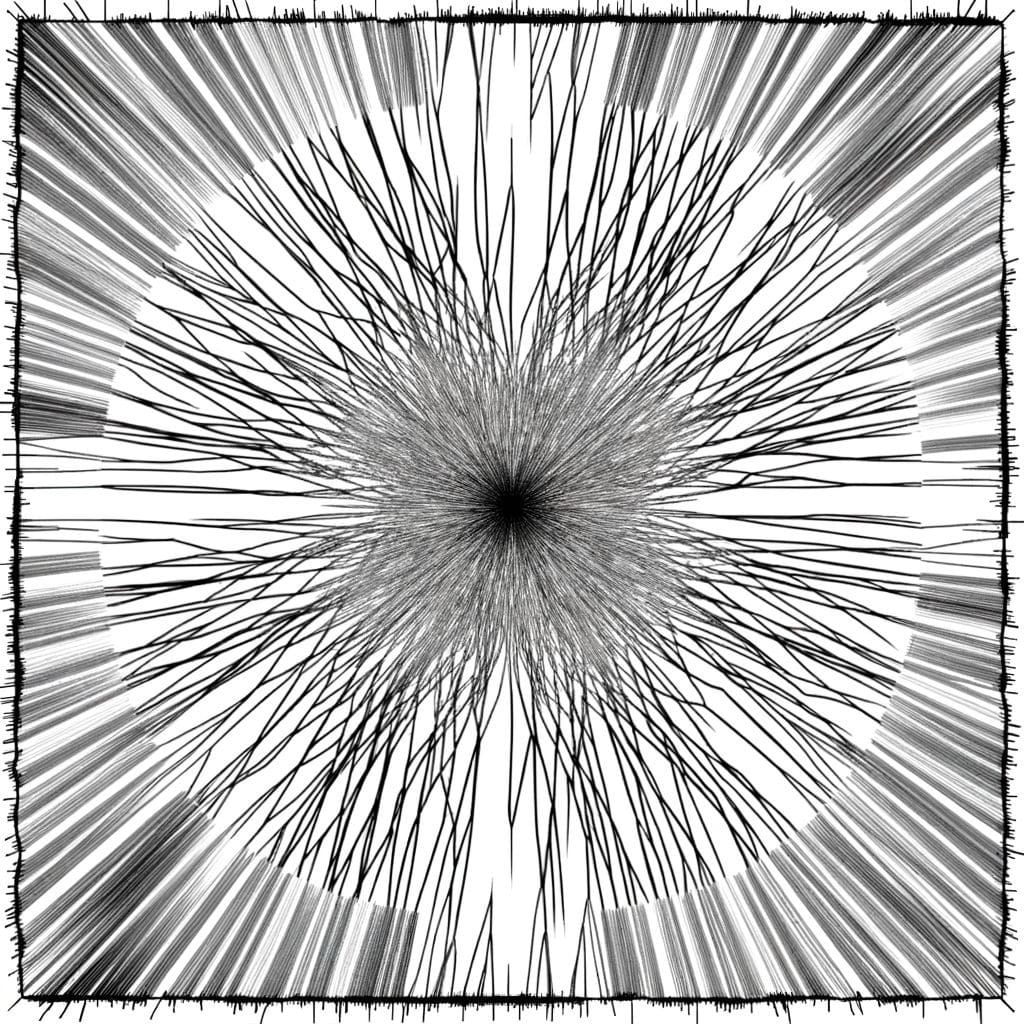 Abstract image illustrating over-responsibility with a dense central convergence and radiating lines