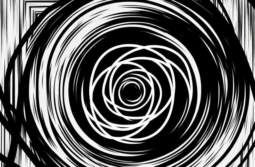 Abstract representation of productivity guilt with circular, intertwined line patterns symbolizing tension and inability to rest.