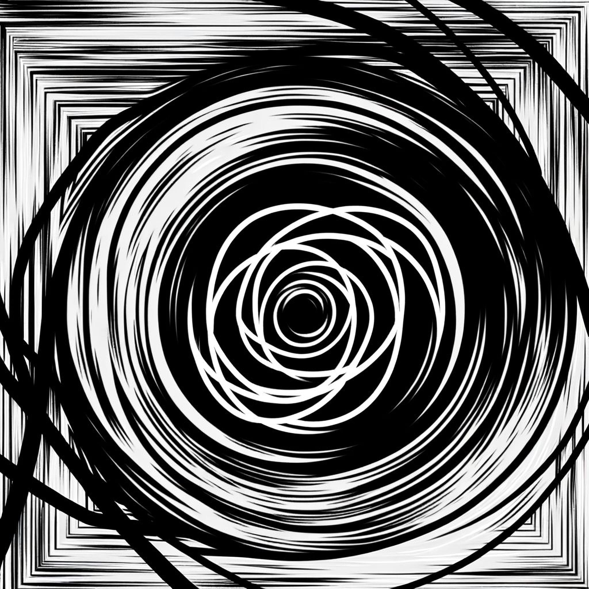 Abstract representation of productivity guilt with circular, intertwined line patterns symbolizing tension and inability to rest.