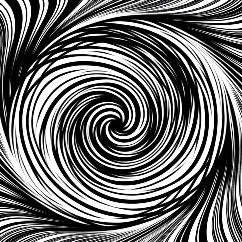 Abstract depiction of intertwining lines forming a central vortex, symbolizing the cycle of relationship reassurance and abandonment anxiety.