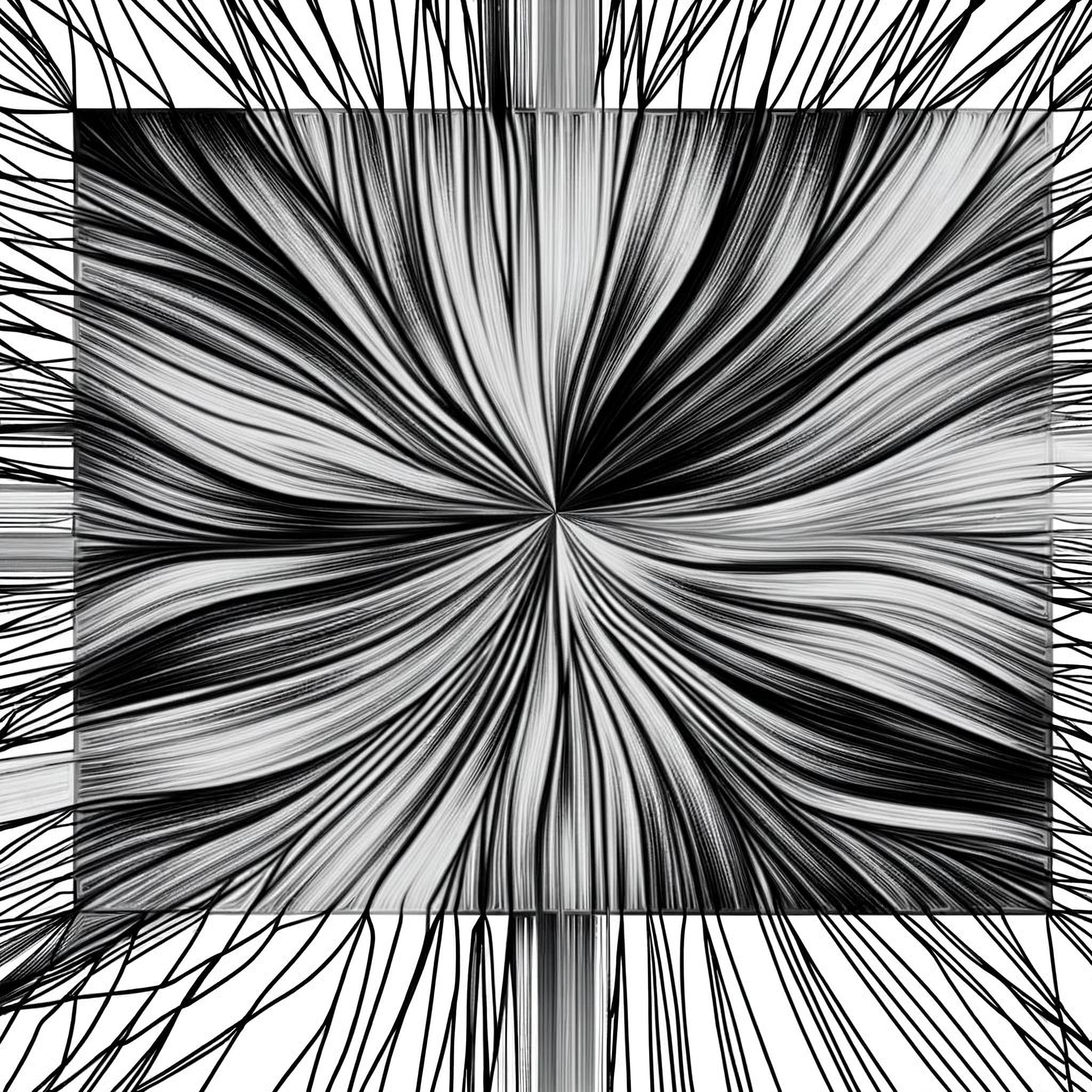 A monochrome abstract image depicting interwoven lines forming a dense center with diverging paths, symbolizing family dynamics.