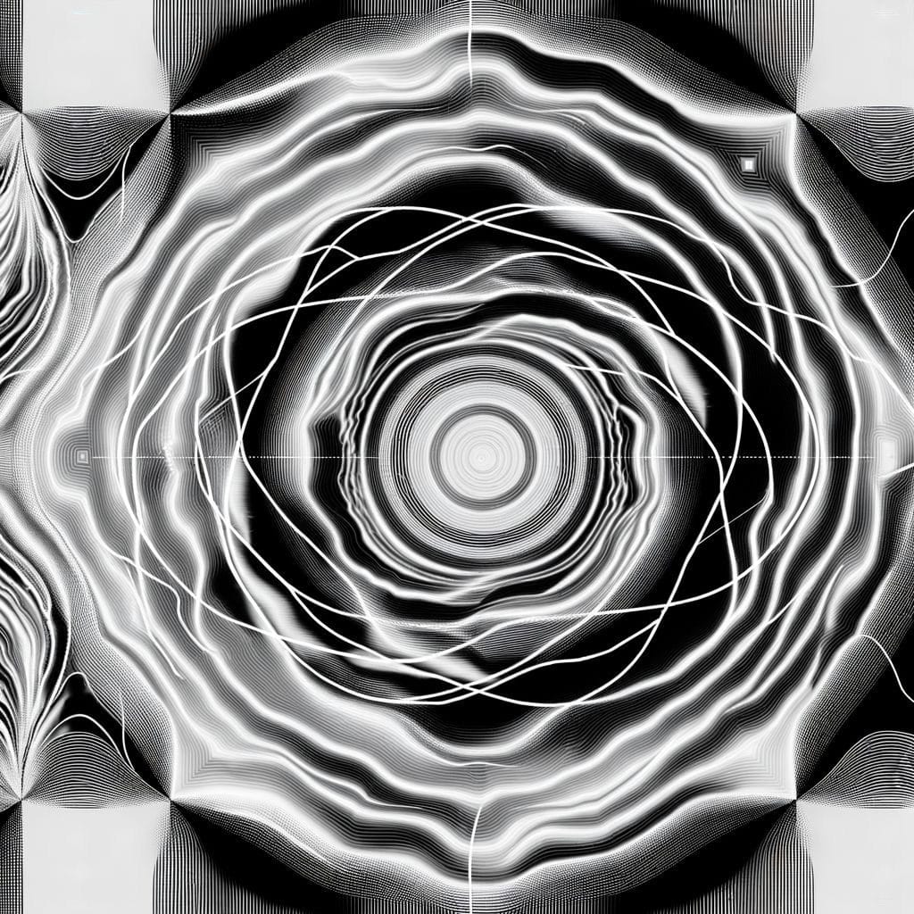 An abstract illustration with dense line patterns representing self-editing and control, featuring pressure points and a vortex-like appearance conveying the fragility of conditional self-worth.