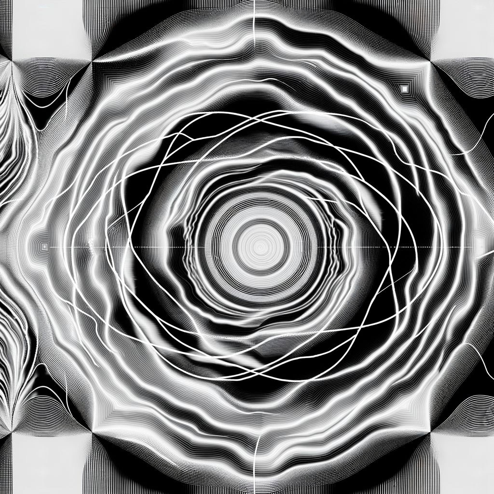 An abstract illustration with dense line patterns representing self-editing and control, featuring pressure points and a vortex-like appearance conveying the fragility of conditional self-worth.