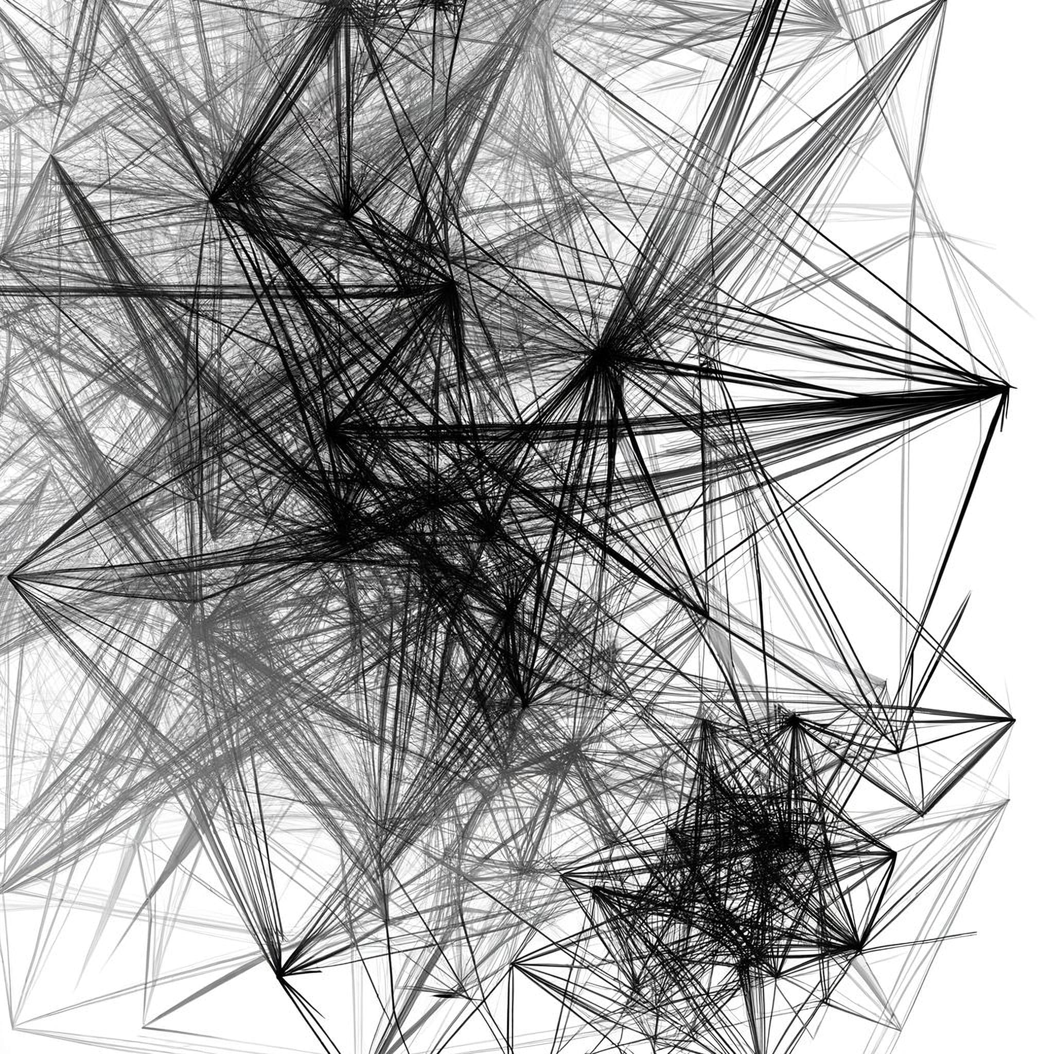 Monochrome abstract image with dense clusters of intersecting lines representing loyalty-driven decisions in business.