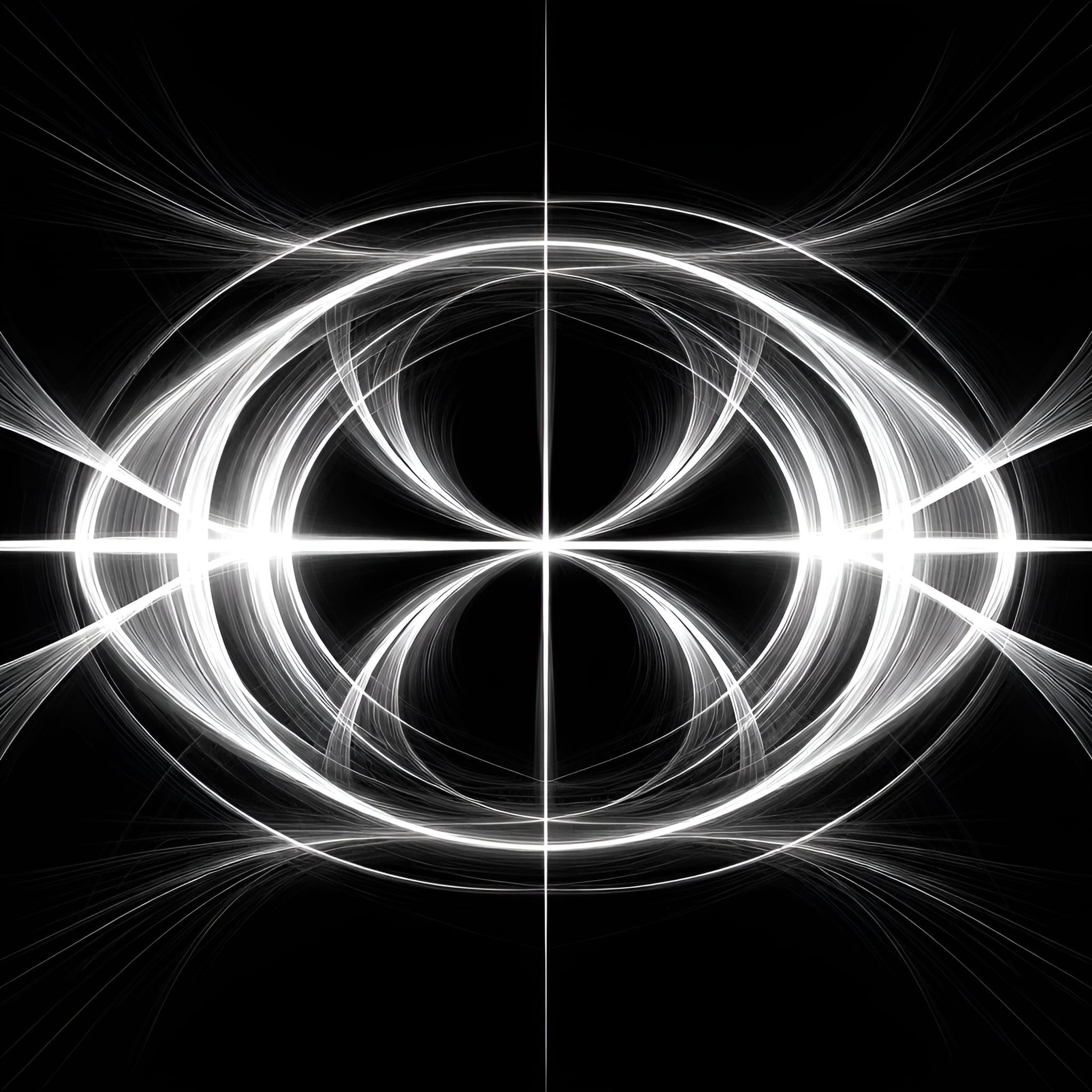 Abstract monochrome image with intertwined looping lines and focal intersections symbolizing organizational power struggles and rivalry.