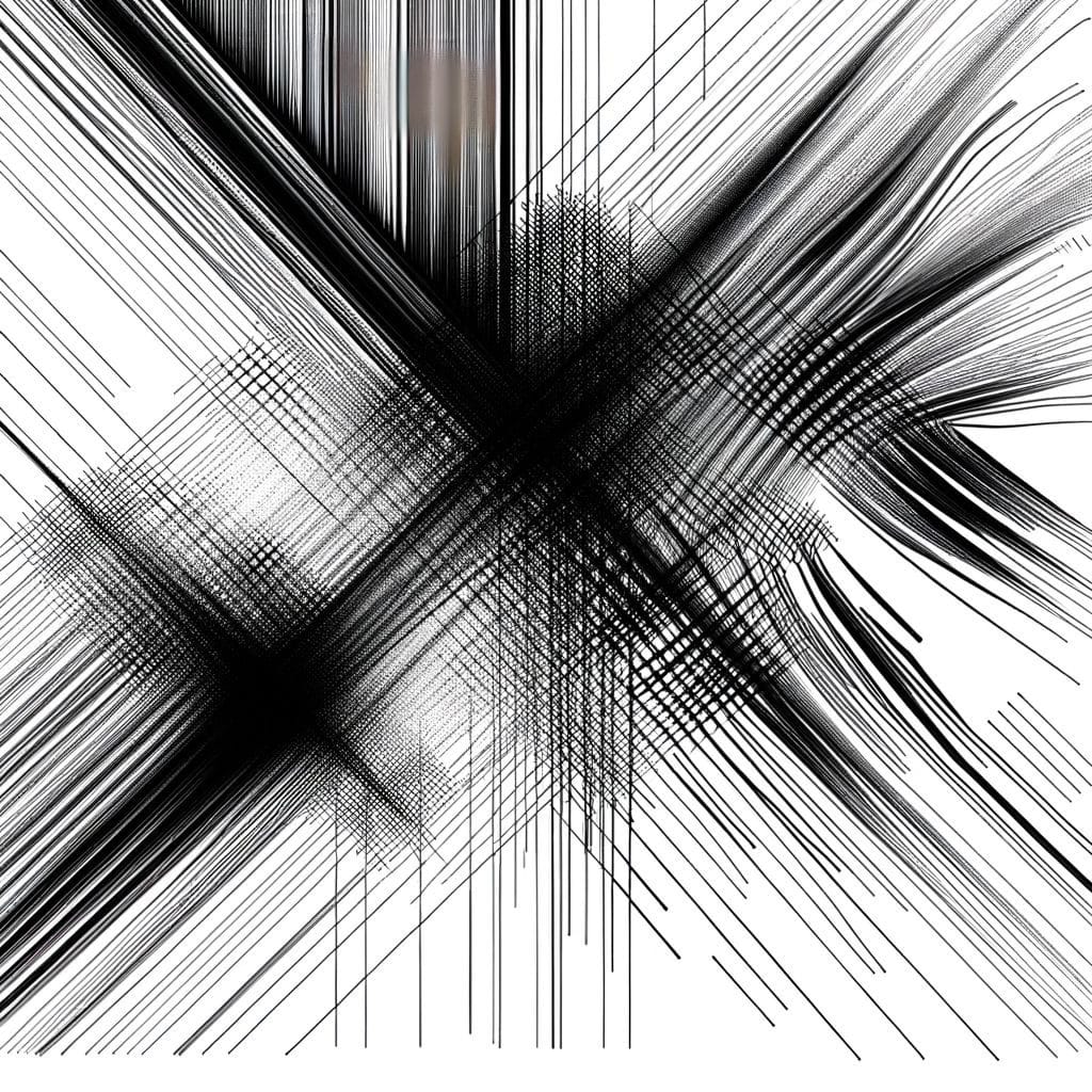 Abstract monochrome image with converging fragmented lines representing vigilance and tension.