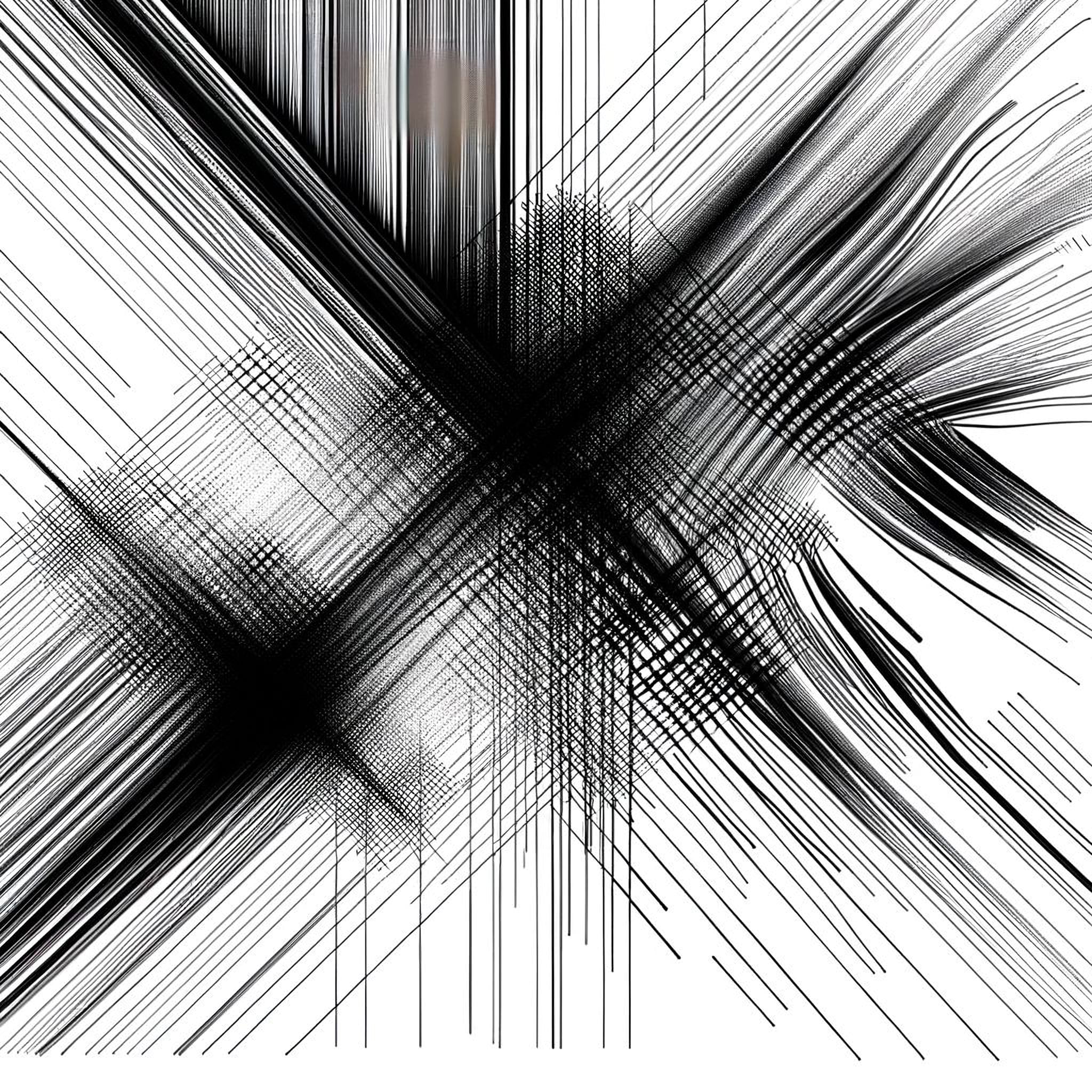 Abstract monochrome image with converging fragmented lines representing vigilance and tension.