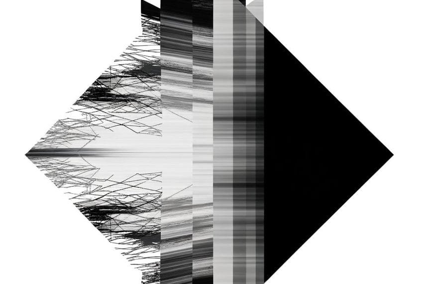Abstract lines depicting the interaction between external competence and internal alienation in monochrome.
